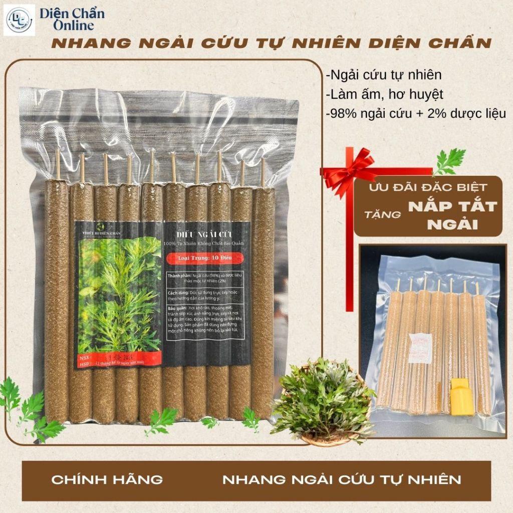 Nhang Ngải Cứu Tự Nhiên Hơ Huyệt Làm Ấm Diện Chẩn Tặng Nắp Tắt Ngải