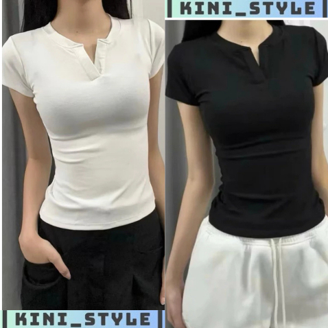 Áo thun cổ trụ tàu form ôm - áo baby tee cổ trụ ôm body chất liệu thun bo gân co giãn ACTRU-04. | BigBuy360 - bigbuy360.vn