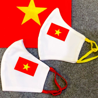 Khẩu Trang Kháng Khuẩn Dệt Kim - Khẩu Trang Vải Dùng Nhiều Lần in hình lá cờ Việt Nam, cờ đỏ sao vàng