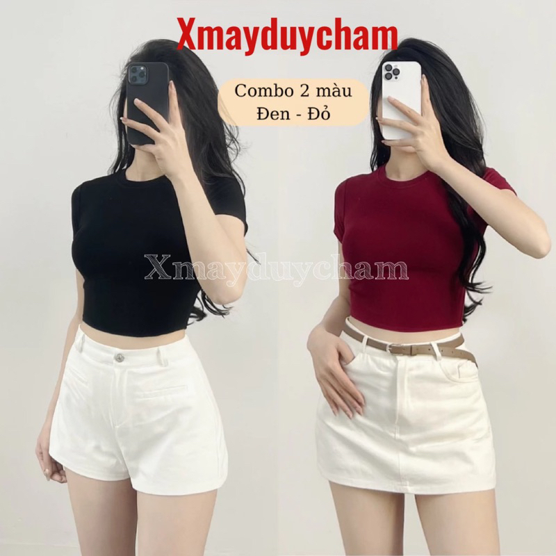 Áo Thun Cotton Mịn Croptop Nữ Ôm Body Quyến Rũ Cổ Tròn Cộc Tay Basic mùa hè m682 | BigBuy360 - bigbuy360.vn