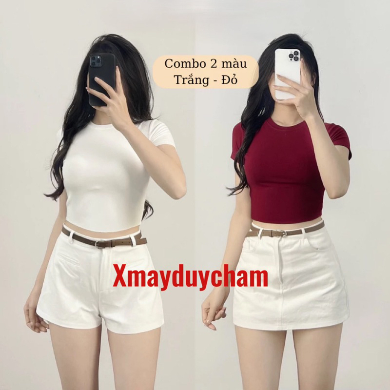 Áo Thun Cotton Mịn Croptop Nữ Ôm Body Quyến Rũ Cổ Tròn Cộc Tay Basic mùa hè m682 | BigBuy360 - bigbuy360.vn