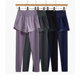 Quần dài thể thao nữ LURO, dáng 2 lớp có túi đựng, thun cotton thoáng mát - Q9D