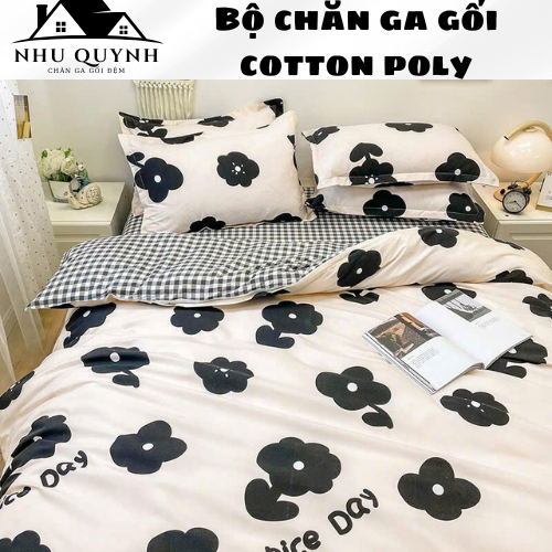 Bộ chăn ga gối Cotton Poly NHUQUYNH phong cách Hàn Quốc Drap giường cotton hot trend (không kèm ruột