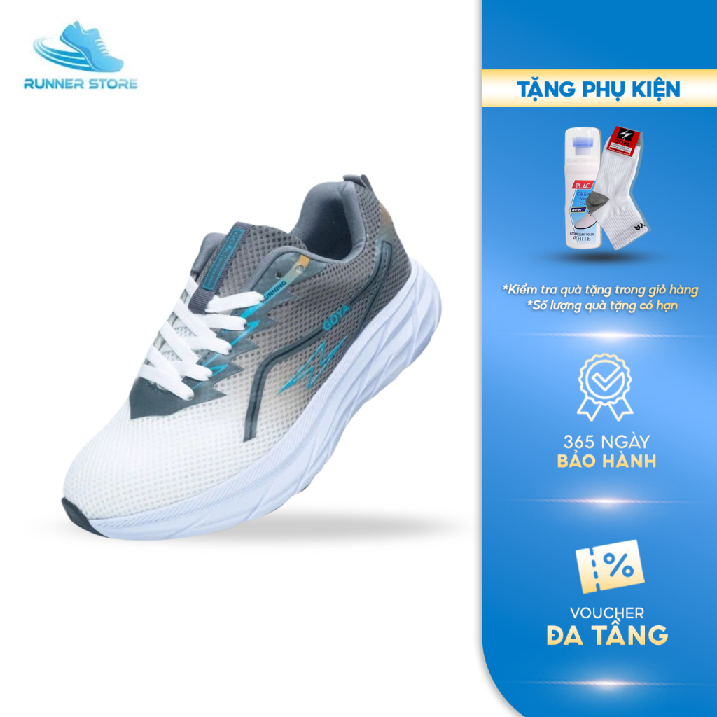 Giày thể thao chạy bộ nam nữ Goya Plus năm 2026 màu Xám Trắng