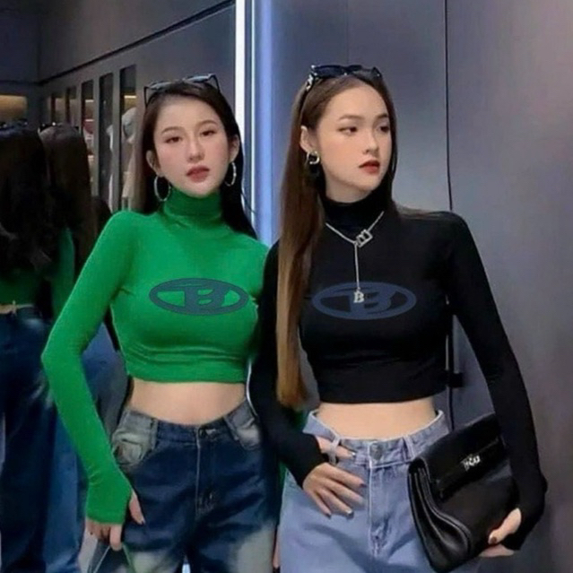 ÁO CỔ LỌ CROPTOP IN CHỮ B MÀU XANH XANH BOONG STORE CL812