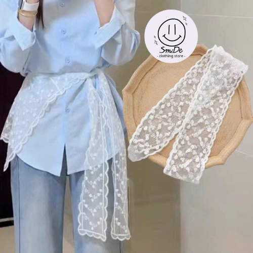 Khăn Choàng Ren Khoác Khăn Quàng Voan Thêu Hoa Màu Trắng, Khăn Choàng Cổ Hải Quân Trong Suốt Dễ Thương | Smide