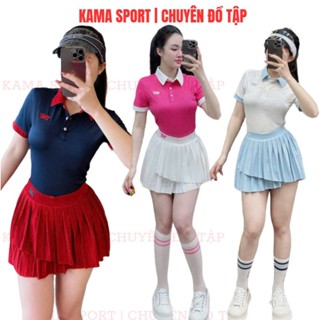 Bộ tập Pickleball nữ áo cổ cúc mix chân váy xếp li chất thun mềm mát tập pickleball, tennis, golf BP13