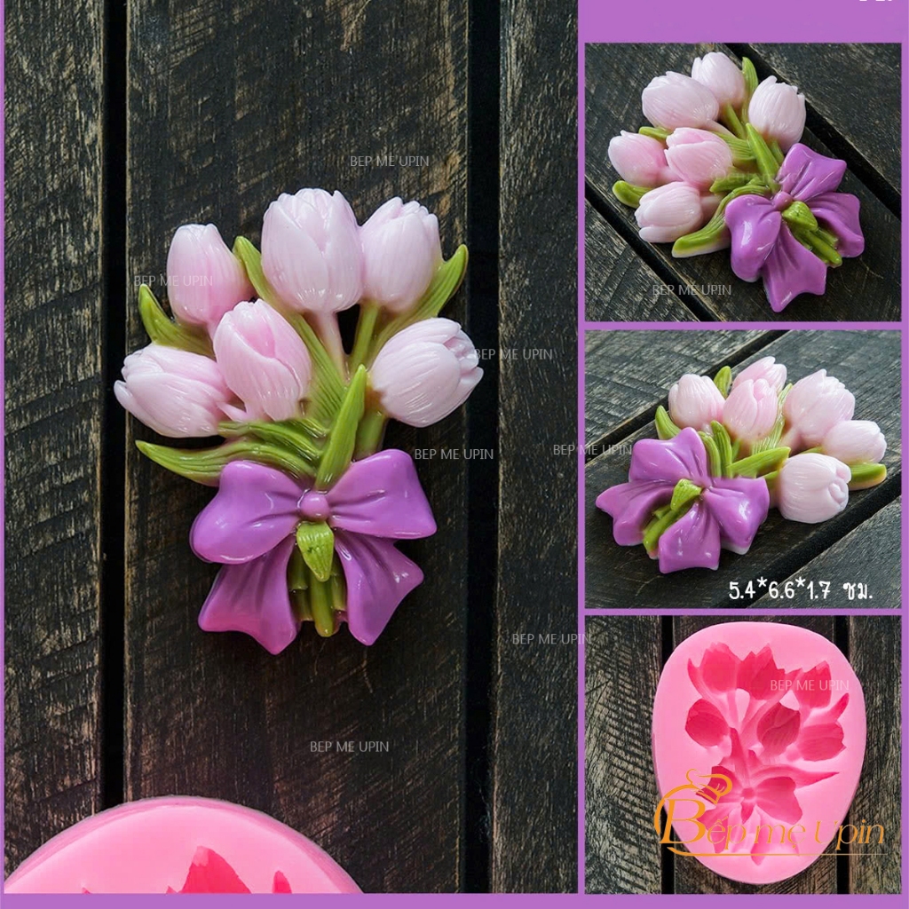 Khuôn silicon chùm hoa hồng bó hoa tuy líp làm bánh rau câu 3d 4d nhấn xôi, fondant, socola, nến hanmade