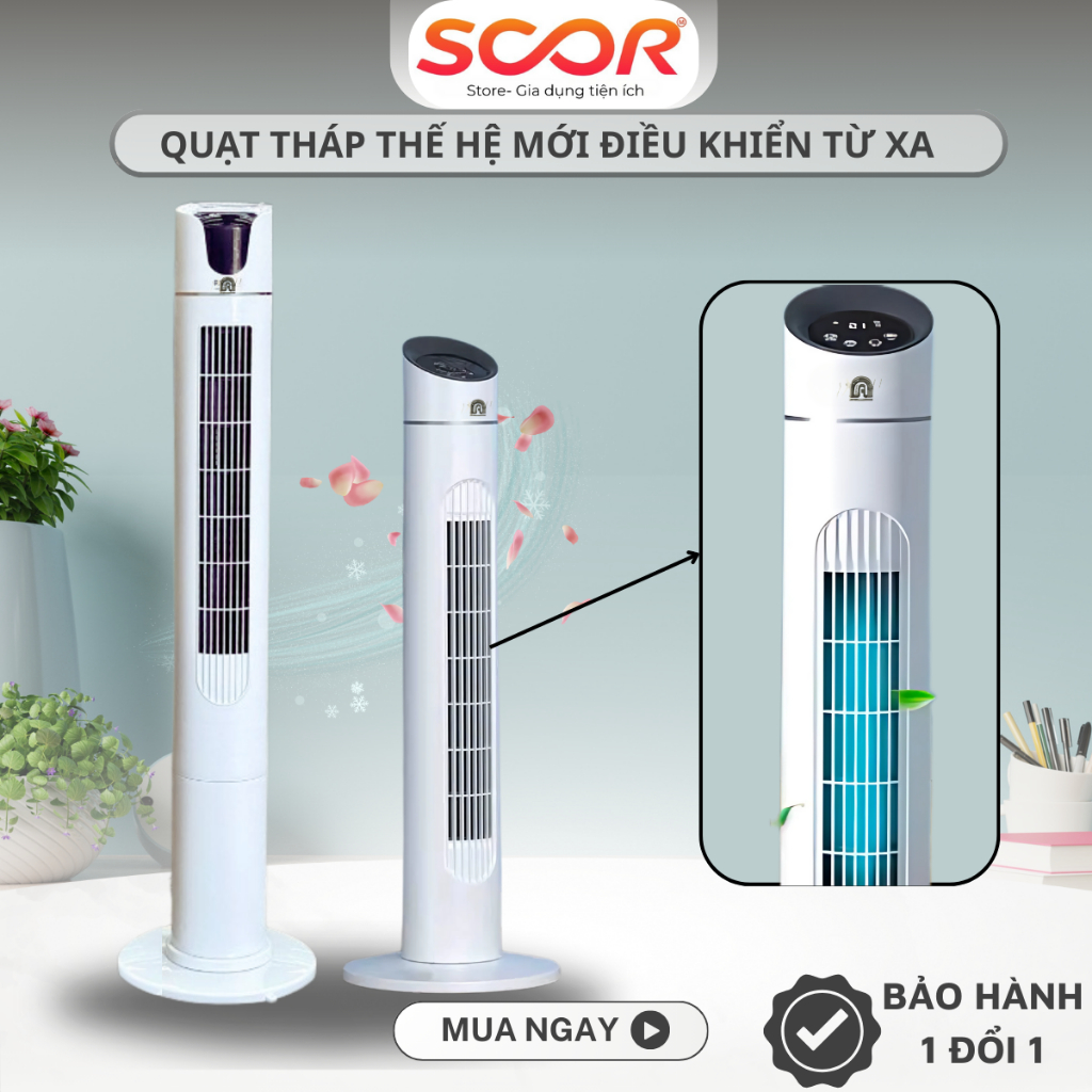 Quạt Tháp Điều Khiển Từ Xa Thế Hệ Mới, Làm Mát Điều Hòa Không Khí Góc Gió Rộng 3 Mức Độ Gió.