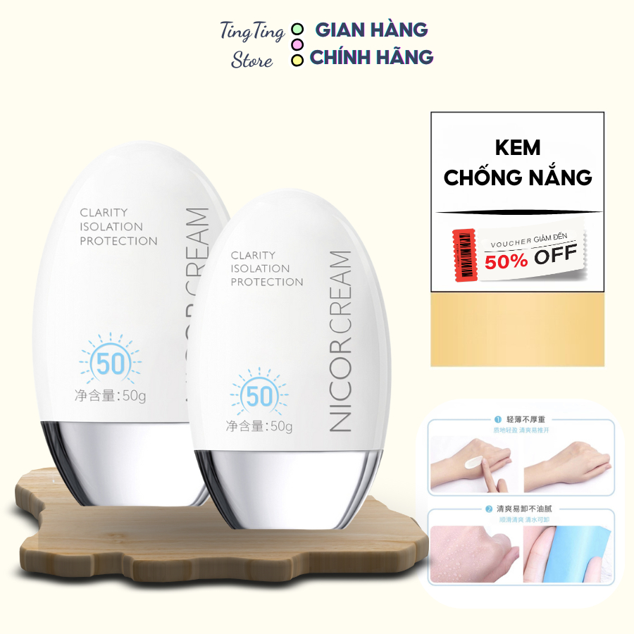 Kem Chống Nắng Nicor SPF50ml,  Kem Độ Phóng Đại Cao Bảo Vệ Da Dưỡng Ẩm Chống Thấm Nước Và Mồ Hôi Lâu