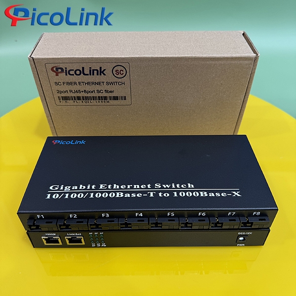 Switch quang 8 cổng SC + 2 cổng RJ45 1000Mbps