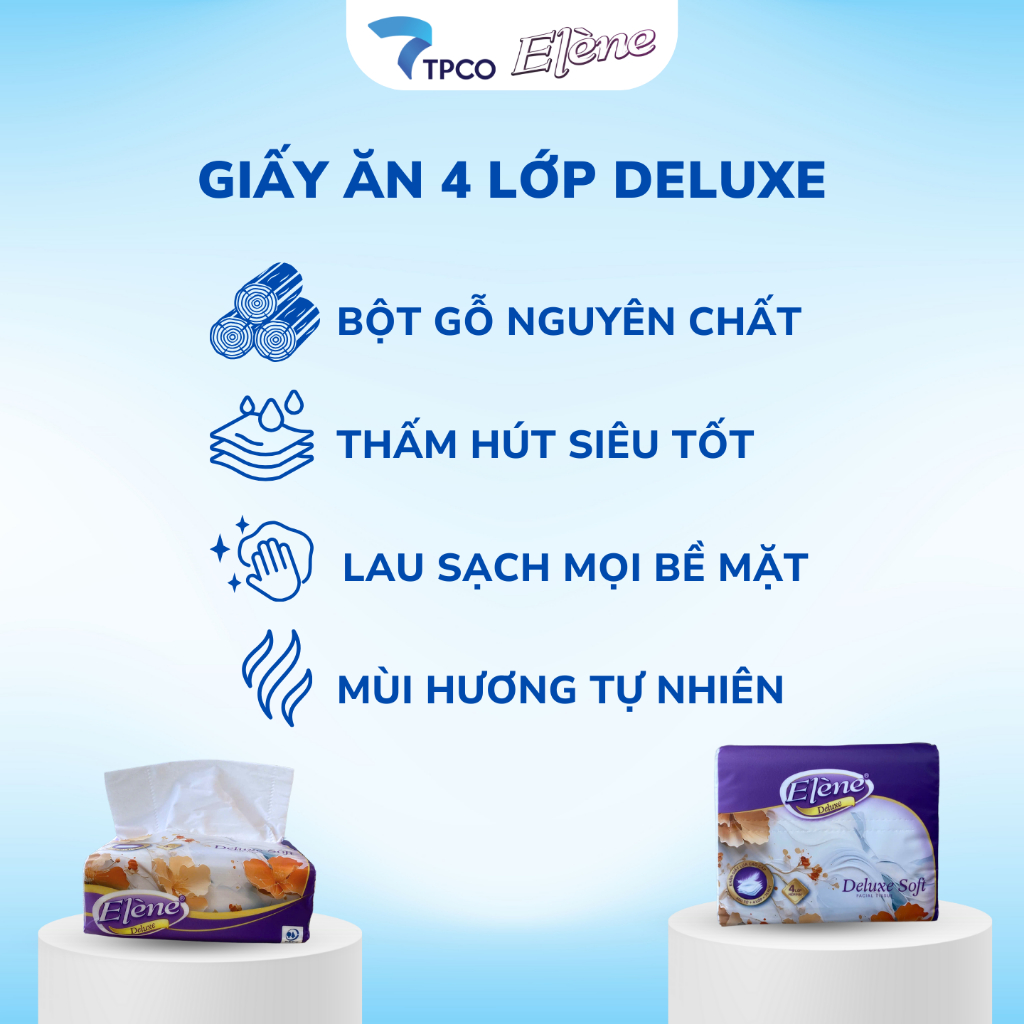 Thùng 30 Gói Giấy Rút Đa Năng Elene Deluxe 4 Lớp Cao Cấp, Mềm Mịn, An Toàn