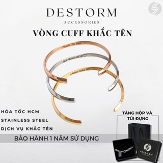 Lắc Tay Bạc Khắc Tên Theo Yêu Cầu, Vòng Tay Cuff Thép Không Gỉ Cho Cặp Đôi [HỎA TỐC], Có Hộp Quà Tặng Và Túi Đựng