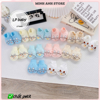 Set Bao tay bao chân cho bé sơ sinh chất thun lạnh pettit hình thỏ mềm mịn 0-3 tháng