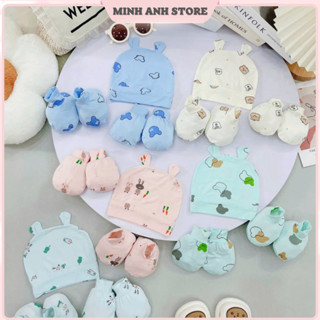 Set mũ bao tay bao chân cho bé sơ sinh vải thun lạnh petit cao cấp rất mềm mại và mát mẻ giữ ấm tốt
