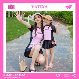 [ 10-65kg ] Bikini nữ đồ bơi cặp mẹ và bé 2 mảnh phối váy kín đáo dễ thương VATIXA BKN149