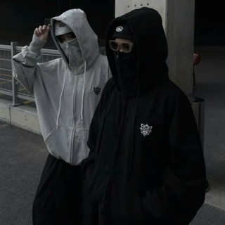 Áo Khoác Nam Nữ Hoodie Zip Ninja Chống Nắng 2 Mũ Chất Nỉ 2 Da Dày Dặn Cổ Cao Thêu Logo Thiết Kế Trùm Đầu Form Rộng