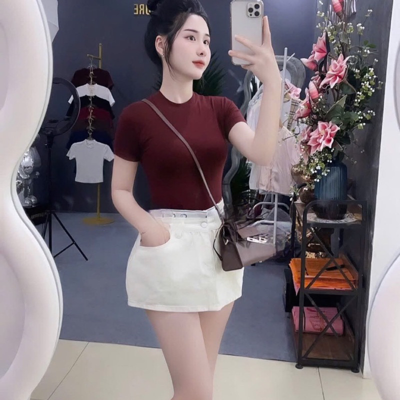 Áo Thun Cotton Mịn Croptop Nữ Ôm Body Quyến Rũ Cổ Tròn Cộc Tay Basic mùa hè m682 | BigBuy360 - bigbuy360.vn