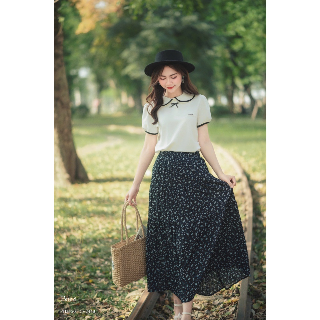 Chân váy hoa nhí/CR dáng dài thiết kế Bazzi - Ảnh thật tự chụp