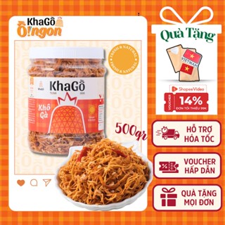 KHÔ GÀ BƠ TỎI hộp 500g, Khô gà giòn, Gà khô Ăn Vặt Văn Phòng, vị cay - ít cay | KHA GỒ