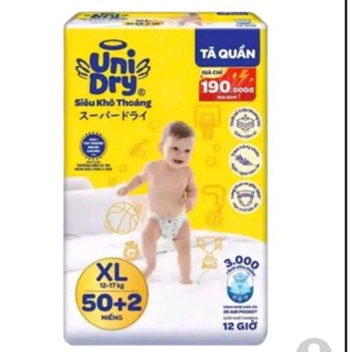 Tặng Thêm 2 Miếng Bên Trong - Tã quần Unidry XL50 +2 Siêu Khô Thoáng -Cho Bé Từ 12-17kg - Hsd mới