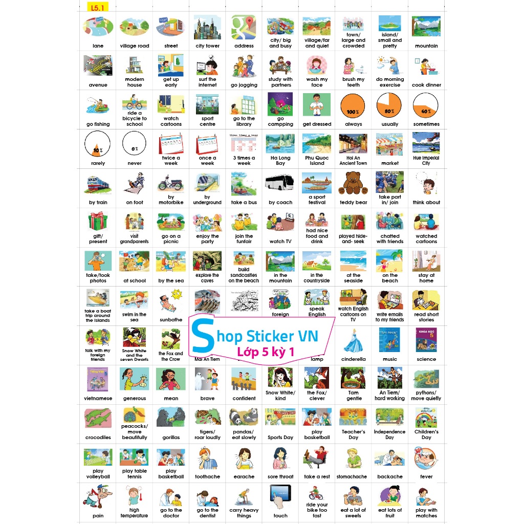 Trọn bộ sticker tiếng anh lớp 5 - BGD