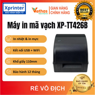 VIETHAS - Máy in tem mực kết hợp in nhiệt, in tem nhãn mã vạch Xprinter XP-TT426B cổng USB + WiFi - Bảo hành 12 tháng