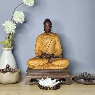 Tượng Phật Thích Ca Vạn Phúc - Gỗ Gõ – An nhiên trong từng đường nét - Trưng bày phòng thờ, Phòng Khách, Decor Tâm Linh