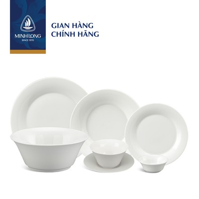 Bộ Chén Dĩa Sứ Cao Cấp Minh Long 22 Sản Phẩm - Tulip Ngà - Trắng Ngà