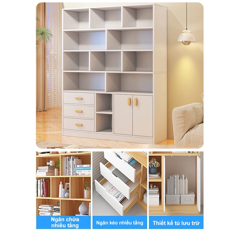 Bmzar Kệ sách gỗ tủ lưu trữ nhiều ngăn kệ sách đa năng thích hợp cho phòng khách phòng ngủ văn phòng | BigBuy360 - bigbuy360.vn