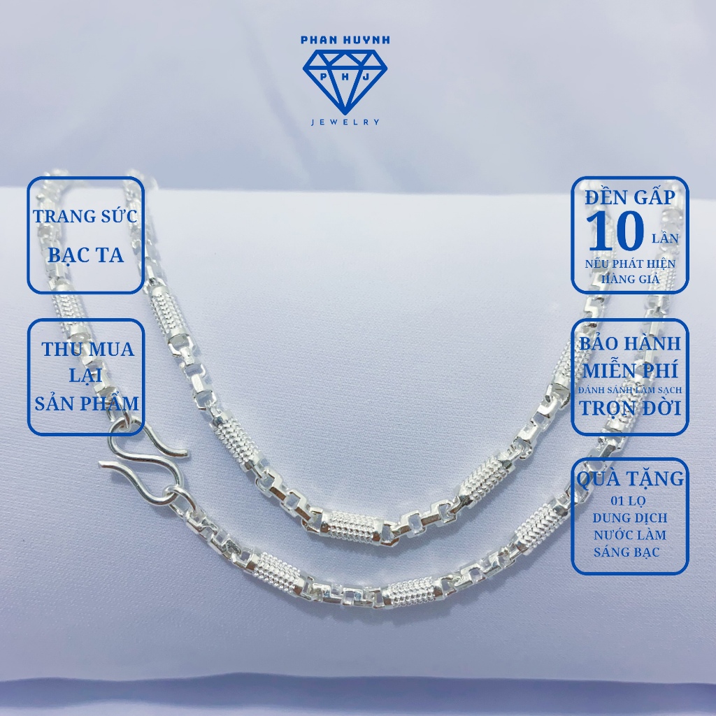 Dây chuyền bạc ống trúc karo, vòng bạc nam dài 50cmPHAN HUYNH JEWELRY, Quà tặng