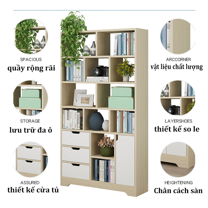 Bmzar Kệ sách gỗ tủ lưu trữ nhiều ngăn kệ sách đa năng thích hợp cho phòng khách phòng ngủ văn phòng | BigBuy360 - bigbuy360.vn