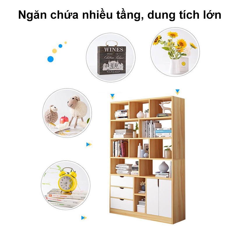 Bmzar Kệ sách gỗ tủ lưu trữ nhiều ngăn kệ sách đa năng thích hợp cho phòng khách phòng ngủ văn phòng | BigBuy360 - bigbuy360.vn