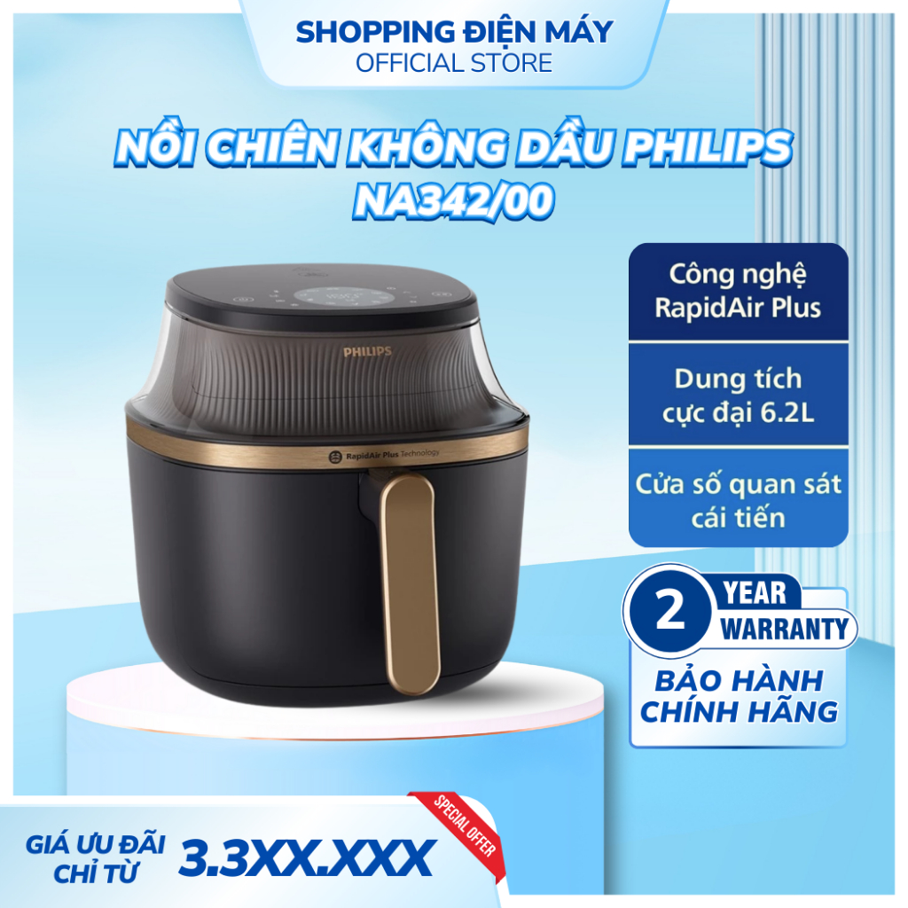 Nồi chiên không dầu Philips NA342/00 7.2 lít, nấu chín đều bên trong và bên ngoài