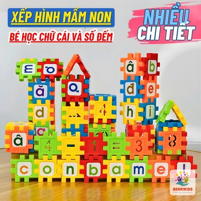 Túi Đồ Chơi Xếp Hình Chữ Cái 39 Chi Tiết Bằng Nhựa ABS Miếng Ghép To Benrikids Cho Bé Sáng Tạo Phát Triển Tư Duy