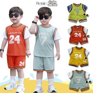 Set bộ thể thao tay ngắn họa tiết Basketball kèm quần short cho bé trai 1 đến 7 tuổi BERNIE H0225B2