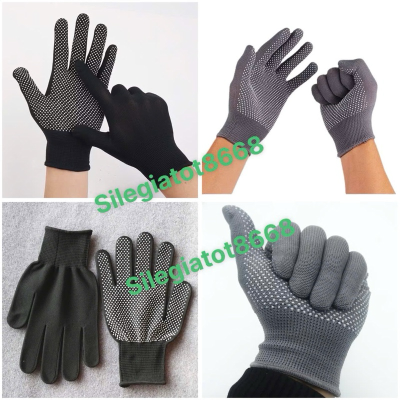 sỉ 12 đôi găng tay phủ hạt nhựa chống trơn trượt,găng tay mút bảo hộ lao động,găng tay làm vườn