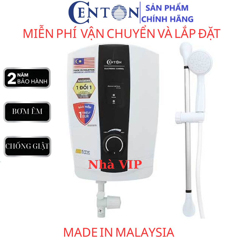 Máy nước nóng trực tiếp Centon cao cấp 8338, nhập khẩu 100% Malaysia, bảo hành 2 năm