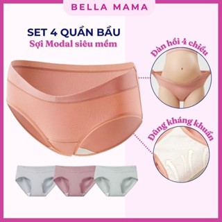 Set 4 Quần Lót Bầu Bella MaMa Cap Chéo Cotton Modal Mềm Nhẹ Siêu Co Dãn, Set 4 Quần Chip Cho Mẹ Bầu Có Túi Zip Q06