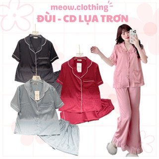 Đồ Mặc Nhà, Bộ Ngủ Nữ Tay Ngắn Quần Dài Lụa Xước/Latin Trơn Freesize