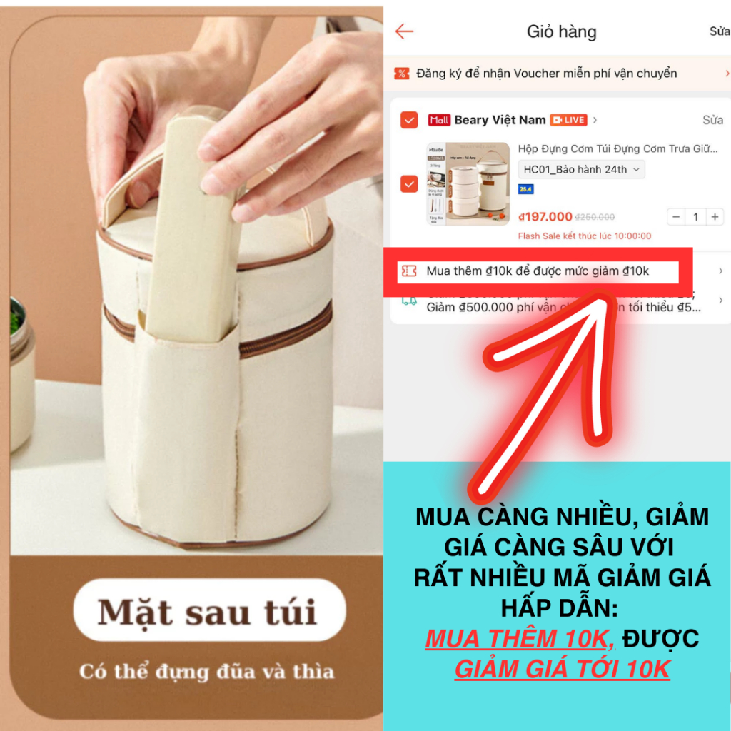 Hộp Đựng Cơm Túi Đựng Cơm Trưa Giữ Nhiệt Văn Phòng Cách Nhiệt, Combo 3 Ngăn Đựng Thức Ăn 2 Lớp Bằng Thép Không Gỉ 304 | BigBuy360 - bigbuy360.vn