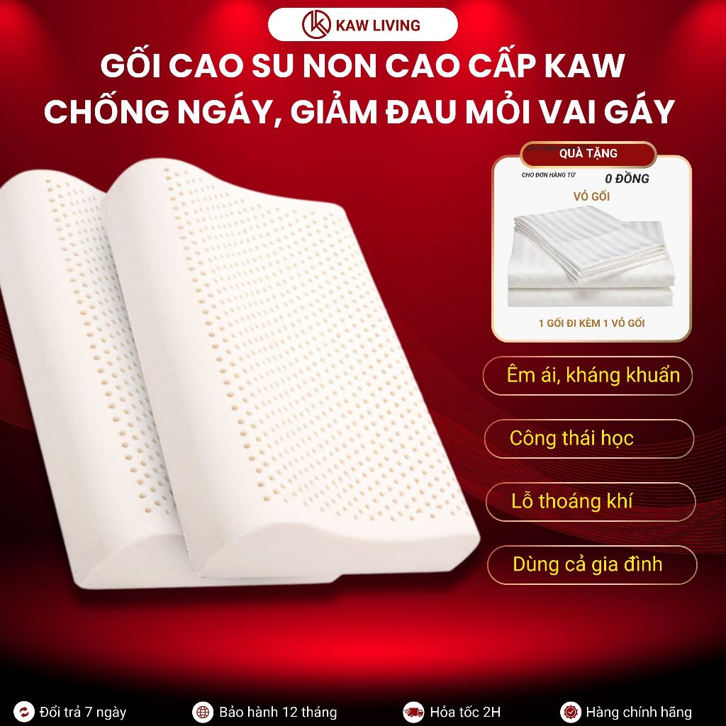 Gối cao su non cao cấp KAW, cao su mềm mại thoáng khí chống nóng mùa hè Chống Mỏi Vai Gáy Chống Ngáy