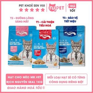 Thức ăn hạt cho mèo Mr Vet bịch seal 1kg cho mèo mọi lứa tuổi, hạt Mr.Vet hỗ trợ các vấn đề sức khoẻ