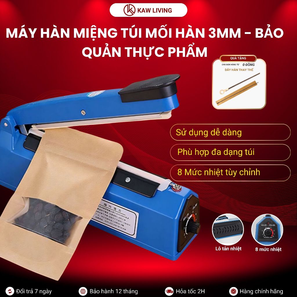 Máy hàn miệng túi  KAW, niêm phong bảo quản thực phẩm PFS 200, 300, 400 sử dụng dễ dàng, BH 12 Tháng