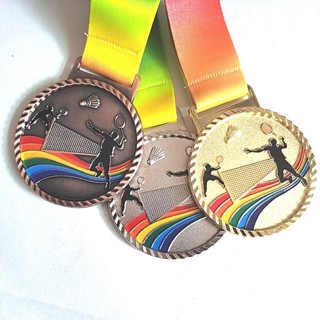 Huy chương cầu lông kim loại dây lụa đúc khuôn cao cấp bền đẹp, Kỷ niệm huy chương in hình cầu lông