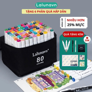 Bút màu Marker Lalunavn gốc cồn quà tặng  họa cụ tô màu dạ vẽ tranh anime Bộ 30/60/80 -B66