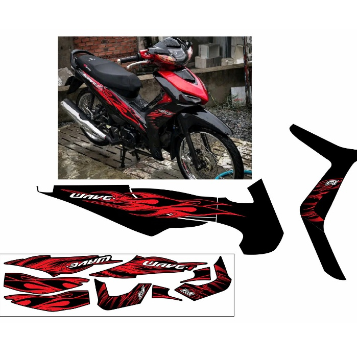 TEM LỬA ĐỎ ĐEN WAVE S 110 DECAL 3 LỚP