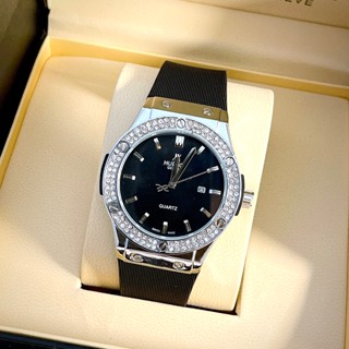 Đồng Hồ Nam HB Viền Đính Đá - Dây Cao Su - Size 42mm Máy Pin, Kim Thể Thao Sang Trọng Dành Cho Namd