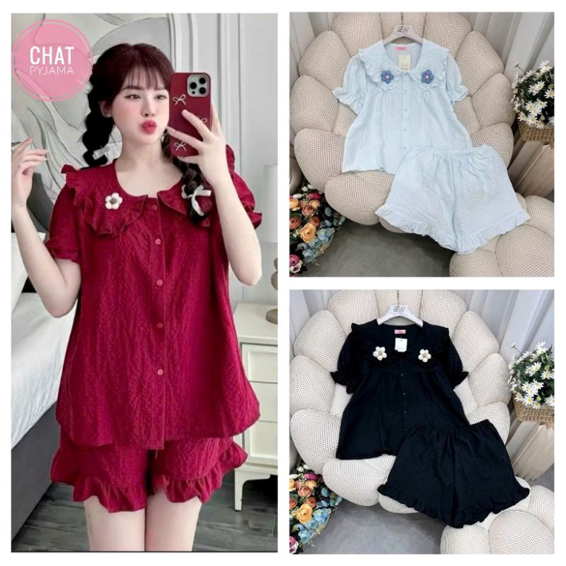 (MÃ 24) Sét bộ đùi Pyjama Đùi Xốp Đính Hoa Siêu Hot