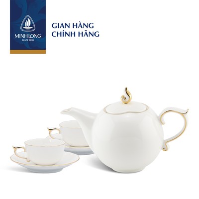 Bộ Trà Sứ Cao Cấp Minh Long 0.7 L - Mẫu Đơn IFP - Chỉ Vàng